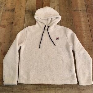 Fila womens teddy bear hooded pull over hoodie jacket in white -S